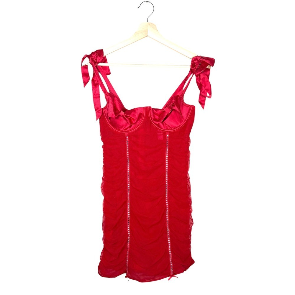 NEW Victoria's Secret Wicked Open Cup Ruched Bling Slip Dress Size L